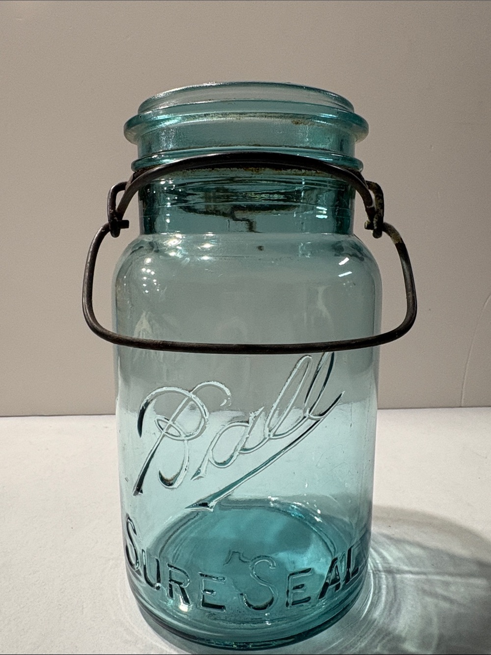 Ball Sure Seal Aqua blue Glass Canning Jar with Wire Bail antique #5